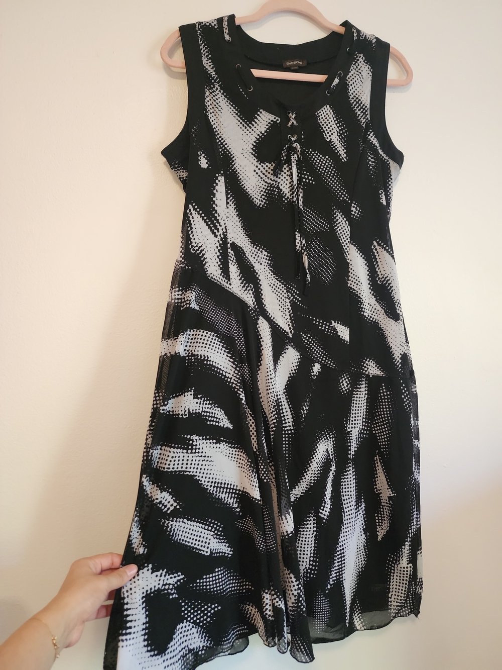 Black & White Lace-Up Sleeveless A-Line Dress Grunge Boho Whimsigoth